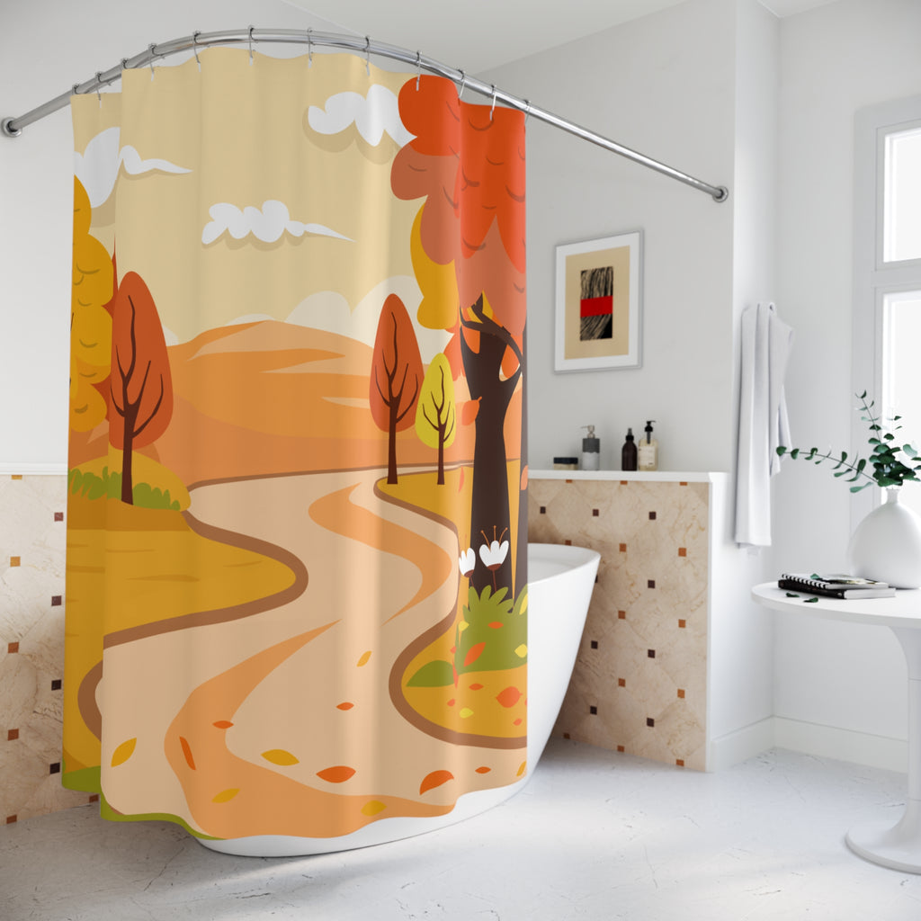 Picturesque Autumn Path Landscape Shower Curtain Gift: Scenic Fall for Inviting Homes