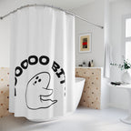 "BOOOOOO BIT**." Playful Ghost Shower Curtain Gift: Edgy Humor for Bold Homes