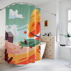 Picturesque Autumn Lakeside Cabin Shower Curtain Gift: Scenic Fall for Serene Homes
