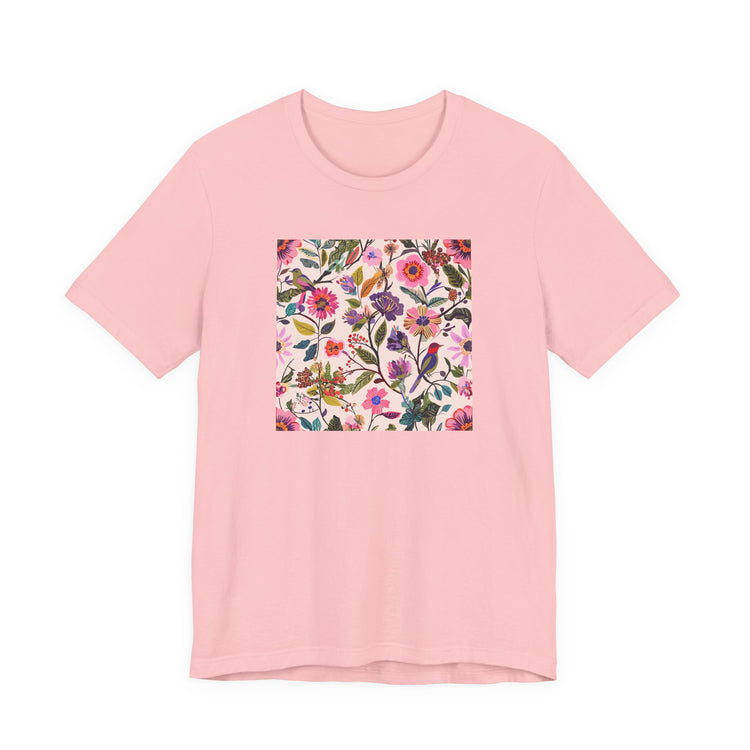 Blush Bird Garden DTG Printed for Spring Smiles T-shirt in pink – original NewGiftDay design