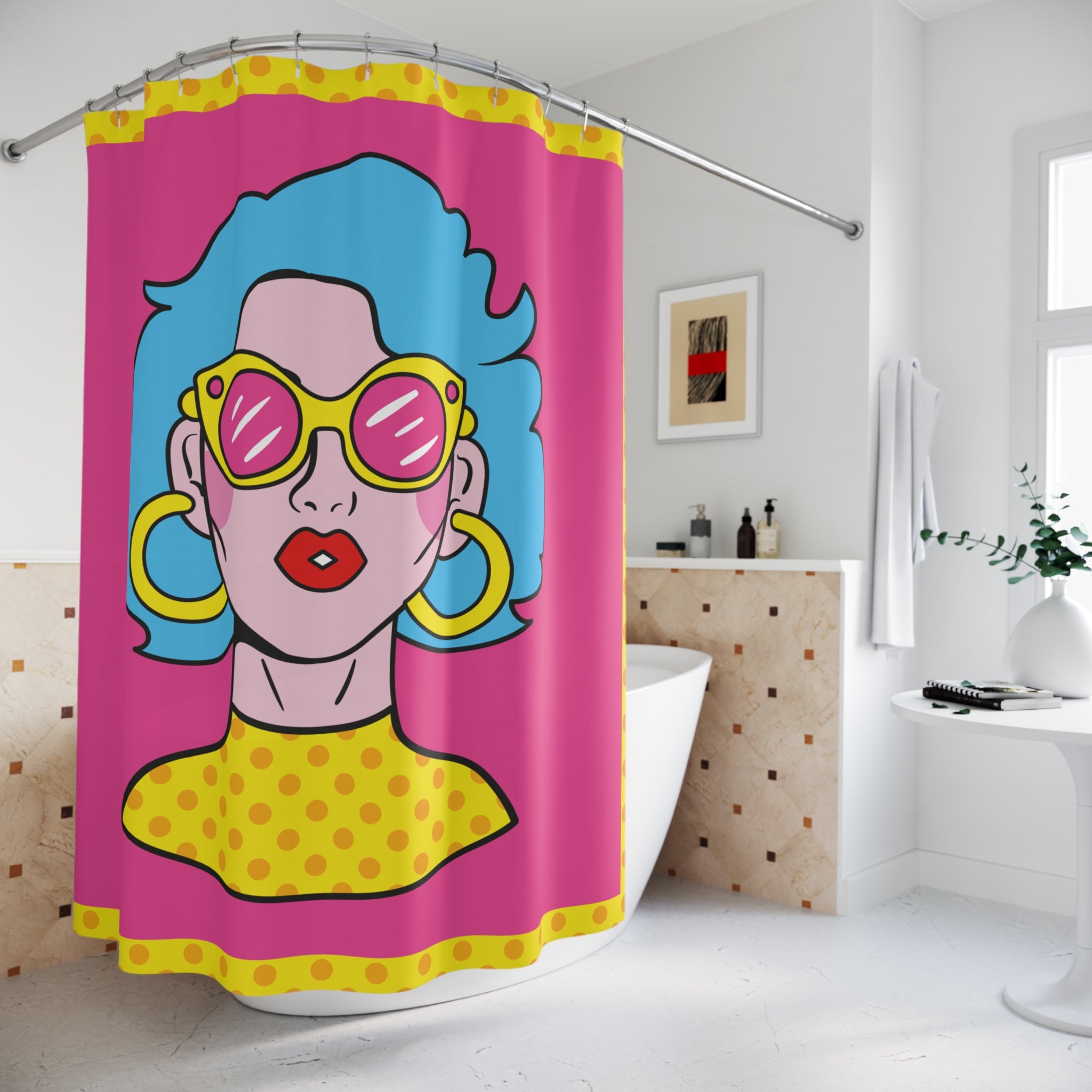 Pop Art Retro Style Woman Shower Curtain Gift: 80s Glam for Bold Homes