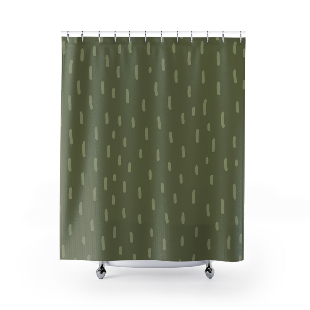 Olive Green Dash Print Shower Curtain Gift: Organic Serenity for Earthy Homes