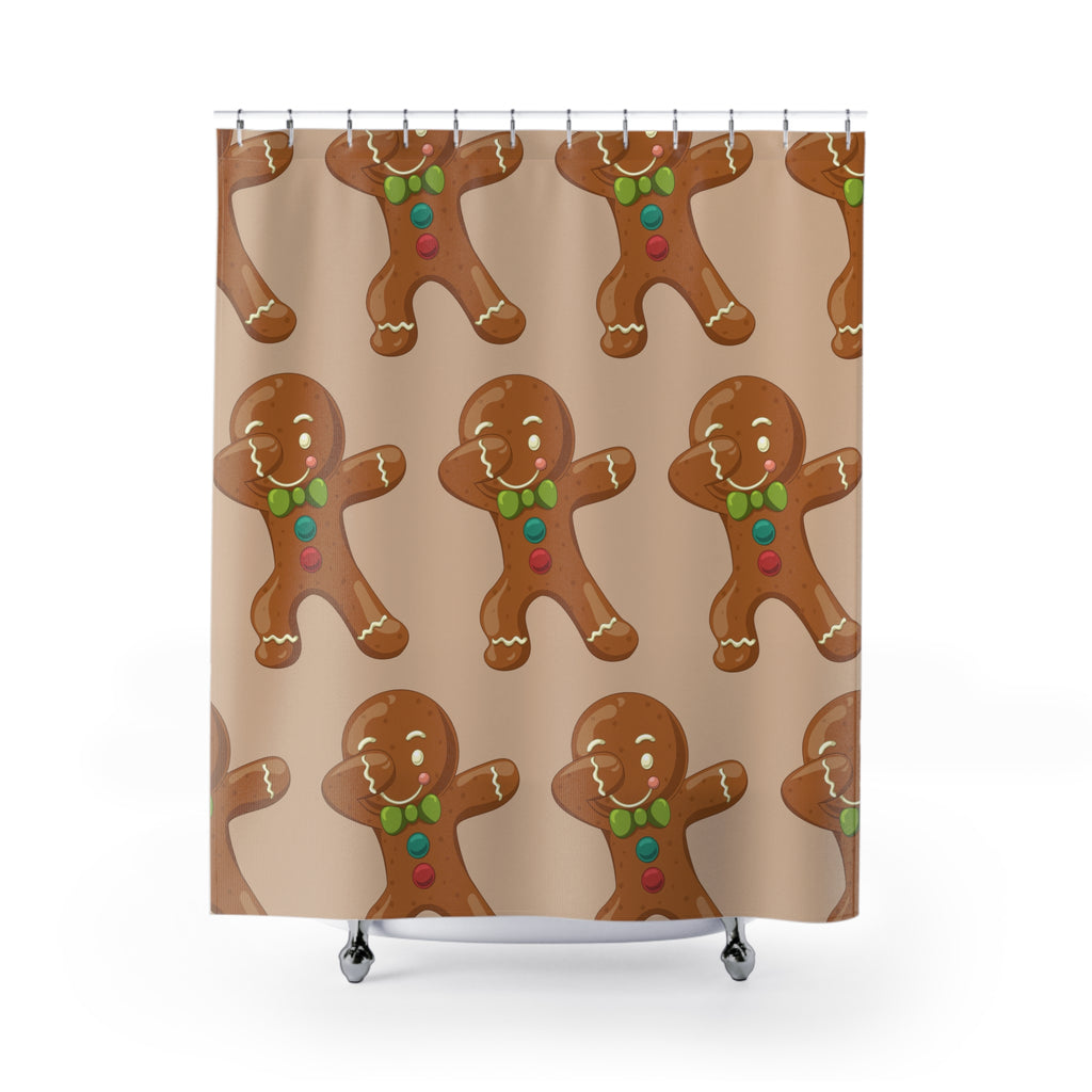 Dabbing Gingerbread Man Shower Curtain Gift: Holiday Humor for Festive Homes