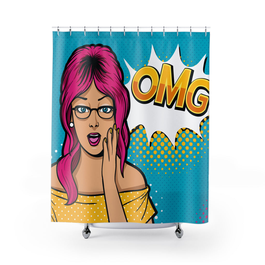 Pop Art "OMG" Surprised Woman Shower Curtain Gift: Comic Book Chic for Expressive Homes