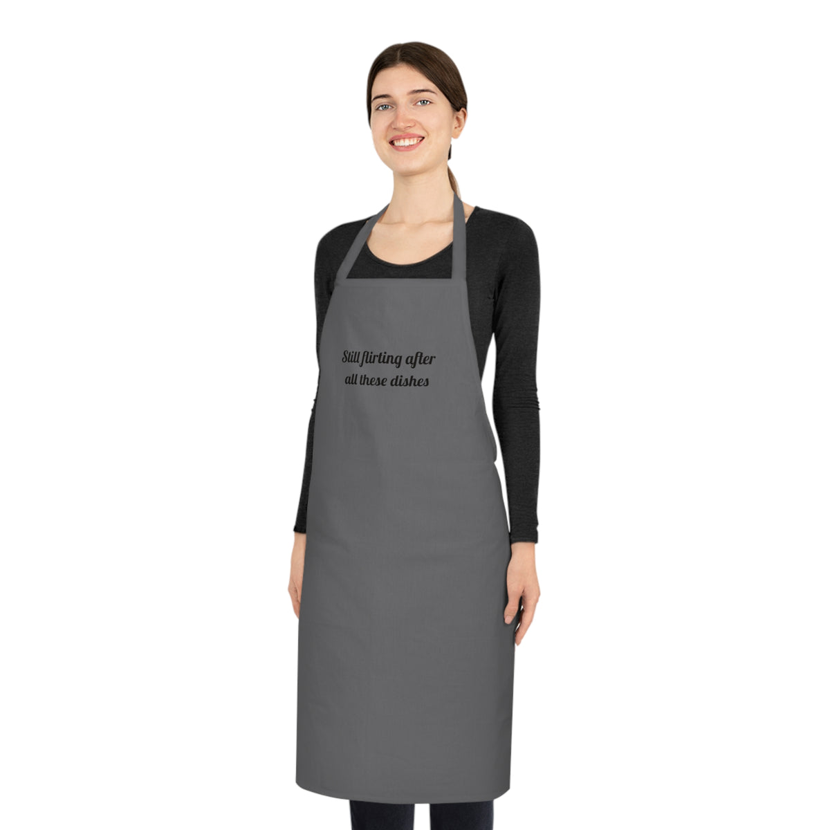 Still flirting after all these dishes Printed Cotton for Kitchen Laughs apron – original NewGiftDay design, view 3