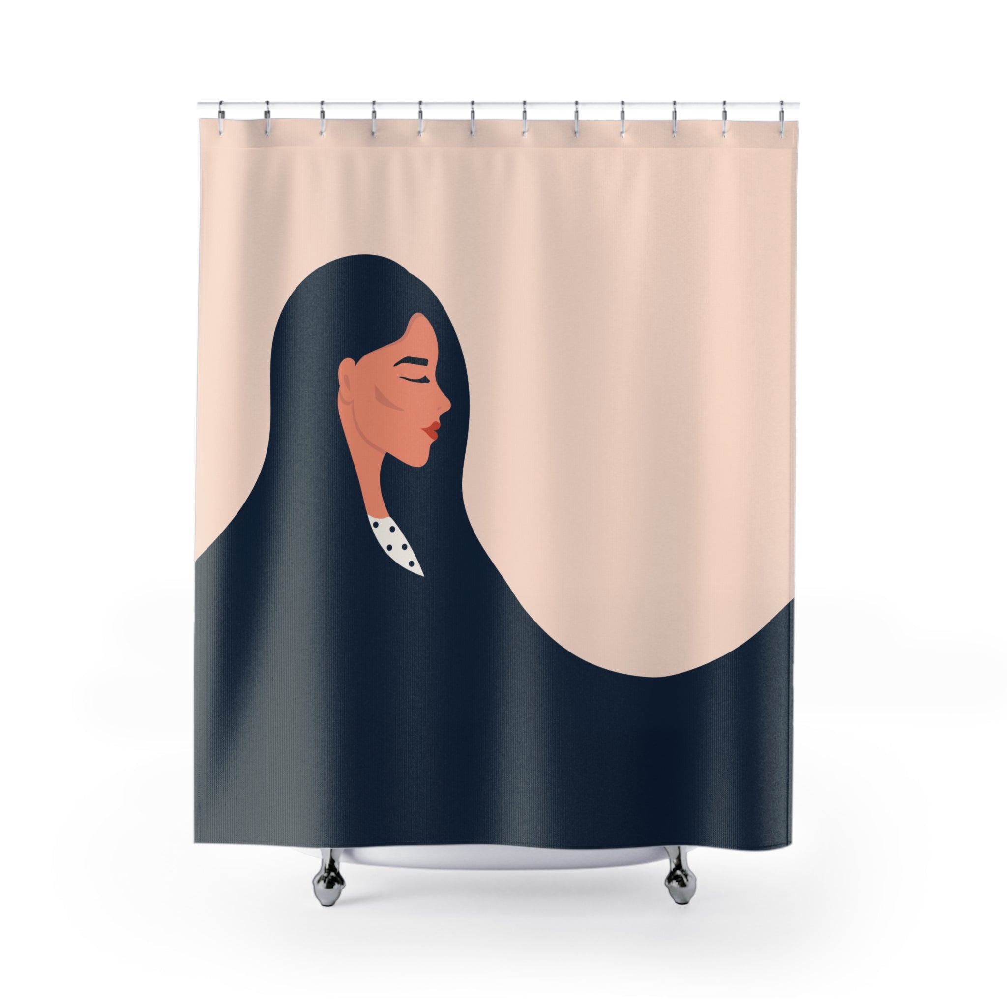 "Flowing Grace" Minimalist Woman Shower Curtain Gift: Serene Art for Contemplative Spaces