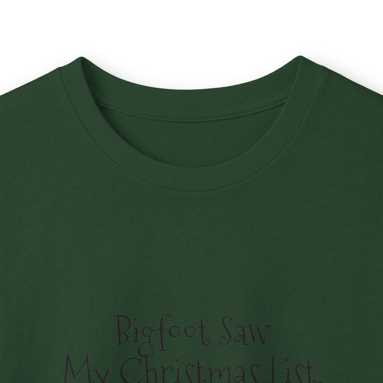 Bigfoot Christmas List long sleeve tee in dark-heather – original NewGiftDay design