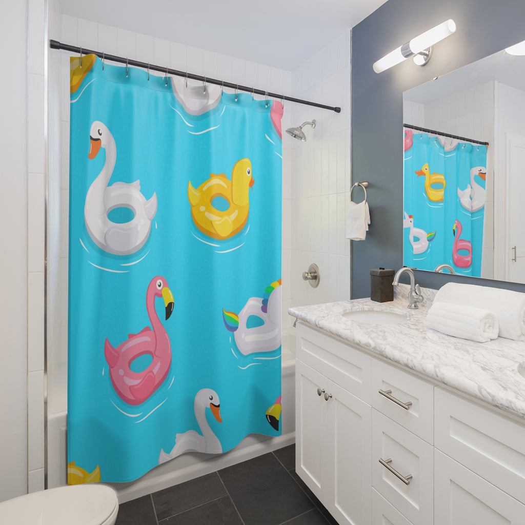 Quirky Pool Floats Shower Curtain Gift: Summer Fun for Playful Homes