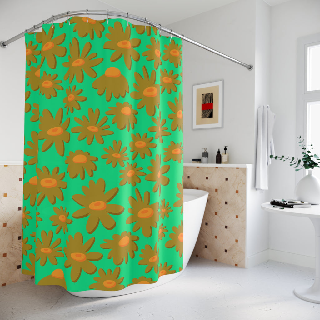 Retro Green Daisy Bloom Shower Curtain Gift: Groovy Floral Fun for Chic Homes