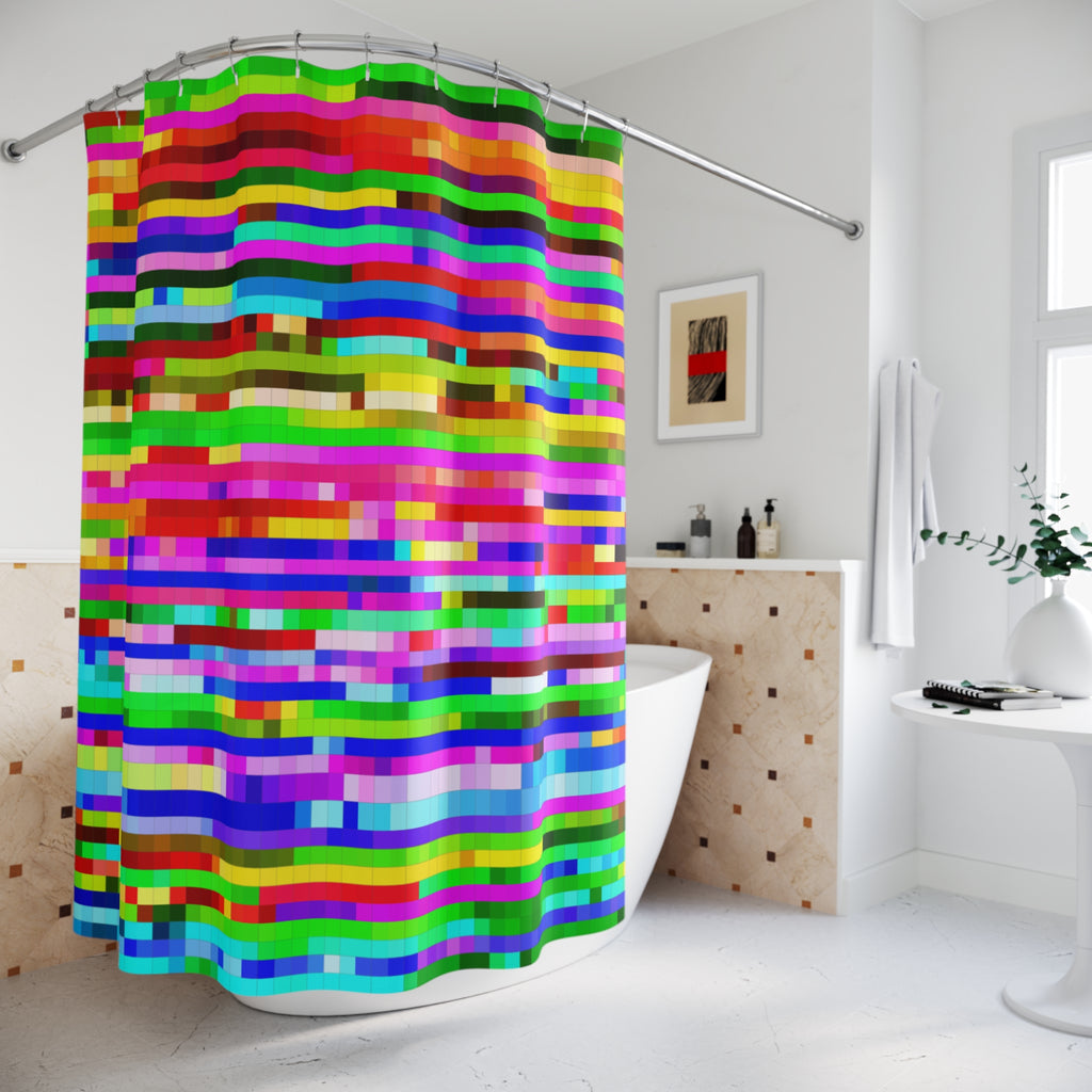 Vibrant Pixel Glitch Art Shower Curtain Gift: Retro-Modern for Dynamic Homes