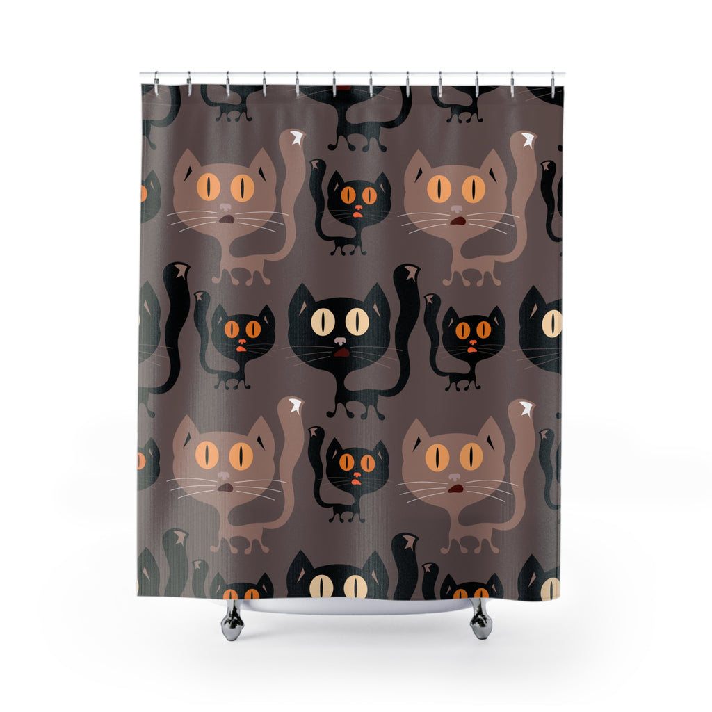 Whimsical Black Cat Pattern Shower Curtain Gift: Cozy Feline Charm for Pet Lovers