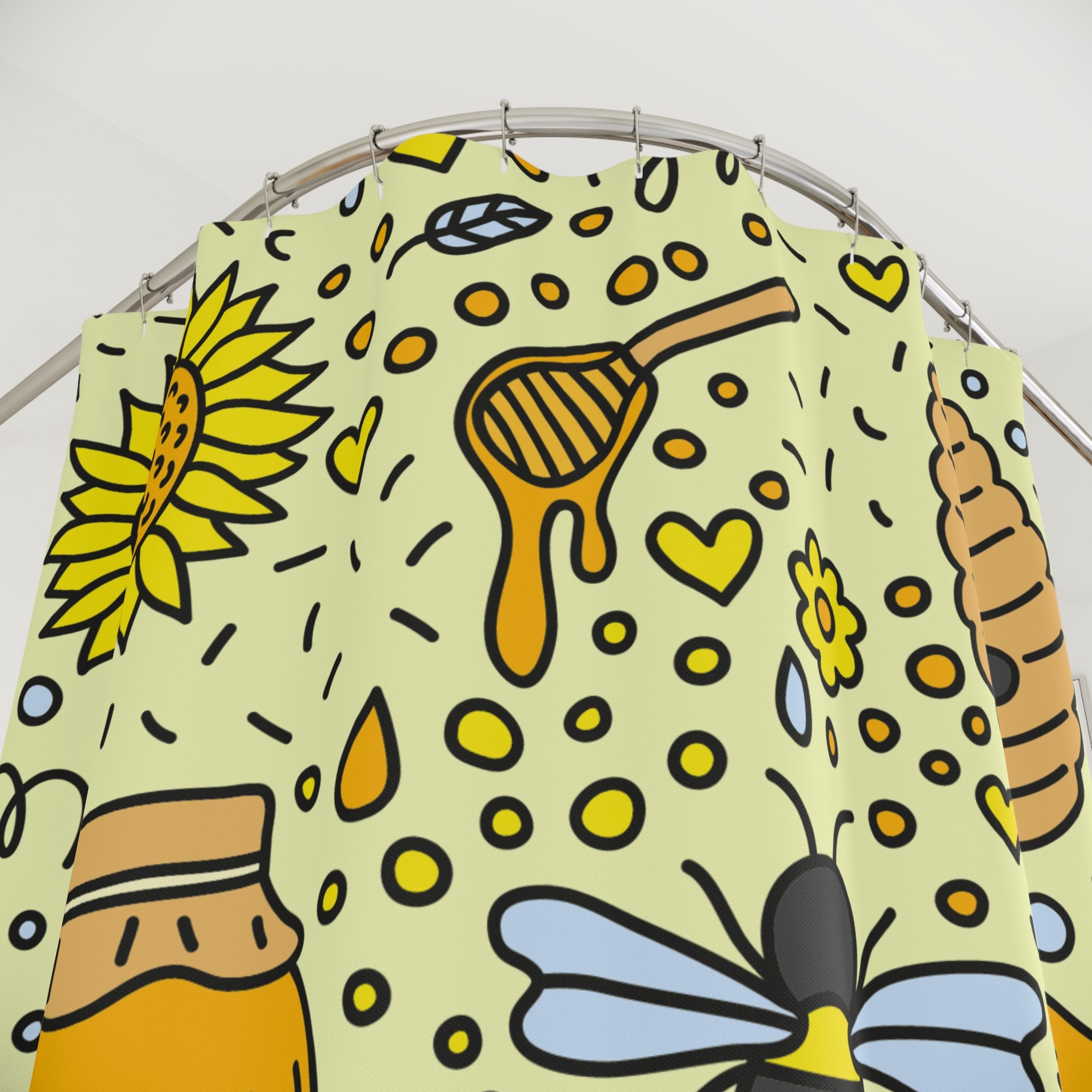 Sweet Honey Bee Doodle Shower Curtain Gift: Whimsical Charm for Nature Lovers