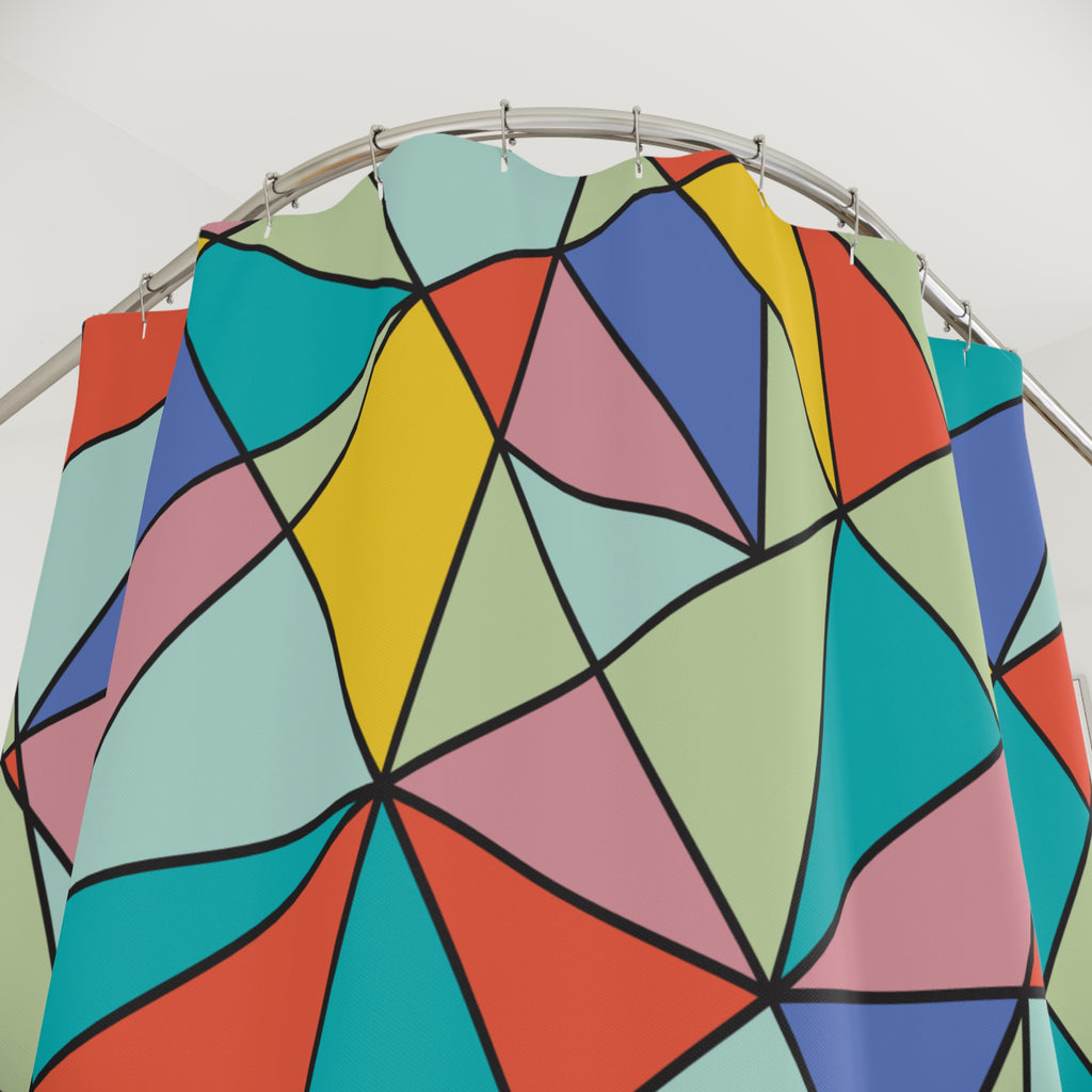 Geometric Multicolor Stained Glass Shower Curtain Gift: Modern Mosaic Art for Vibrant Homes