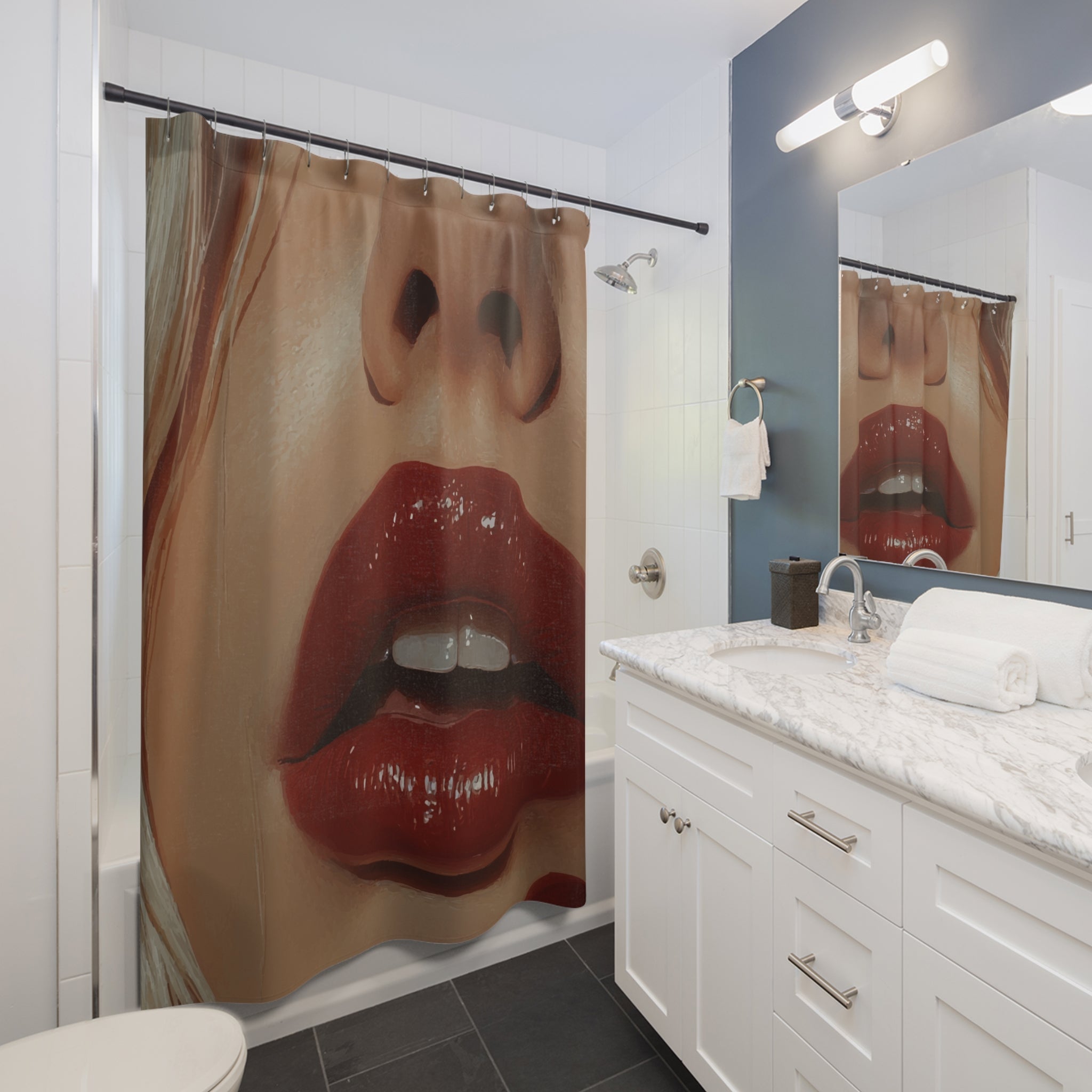 Ruby Red Glam Lips Shower Curtain Gift: High-Fashion Drama for Luxe Homes