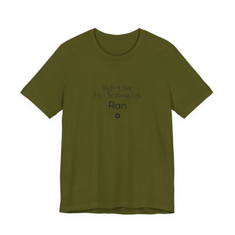 Bigfoot Christmas List T-shirt in olive – original NewGiftDay design