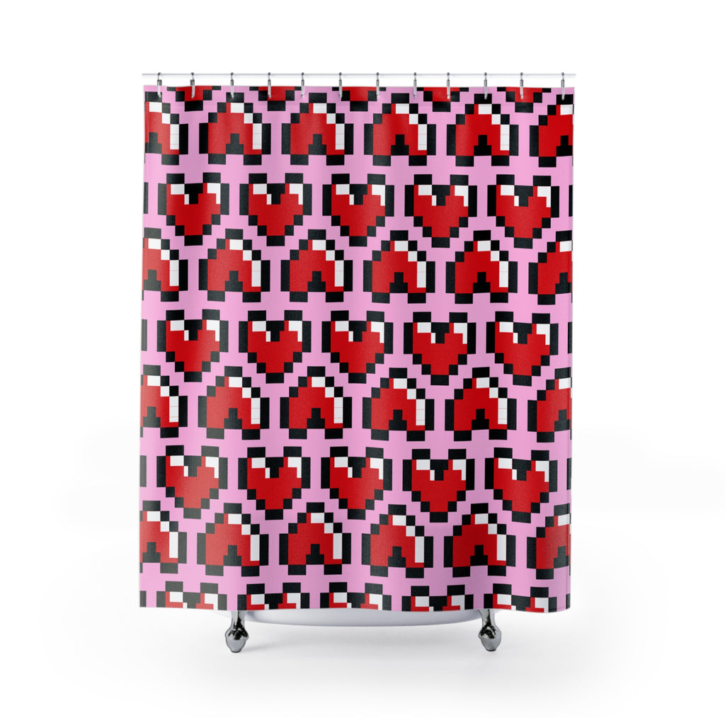 Pixel Heart Gaming Shower Curtain Gift: Retro Love for Gamer Homes