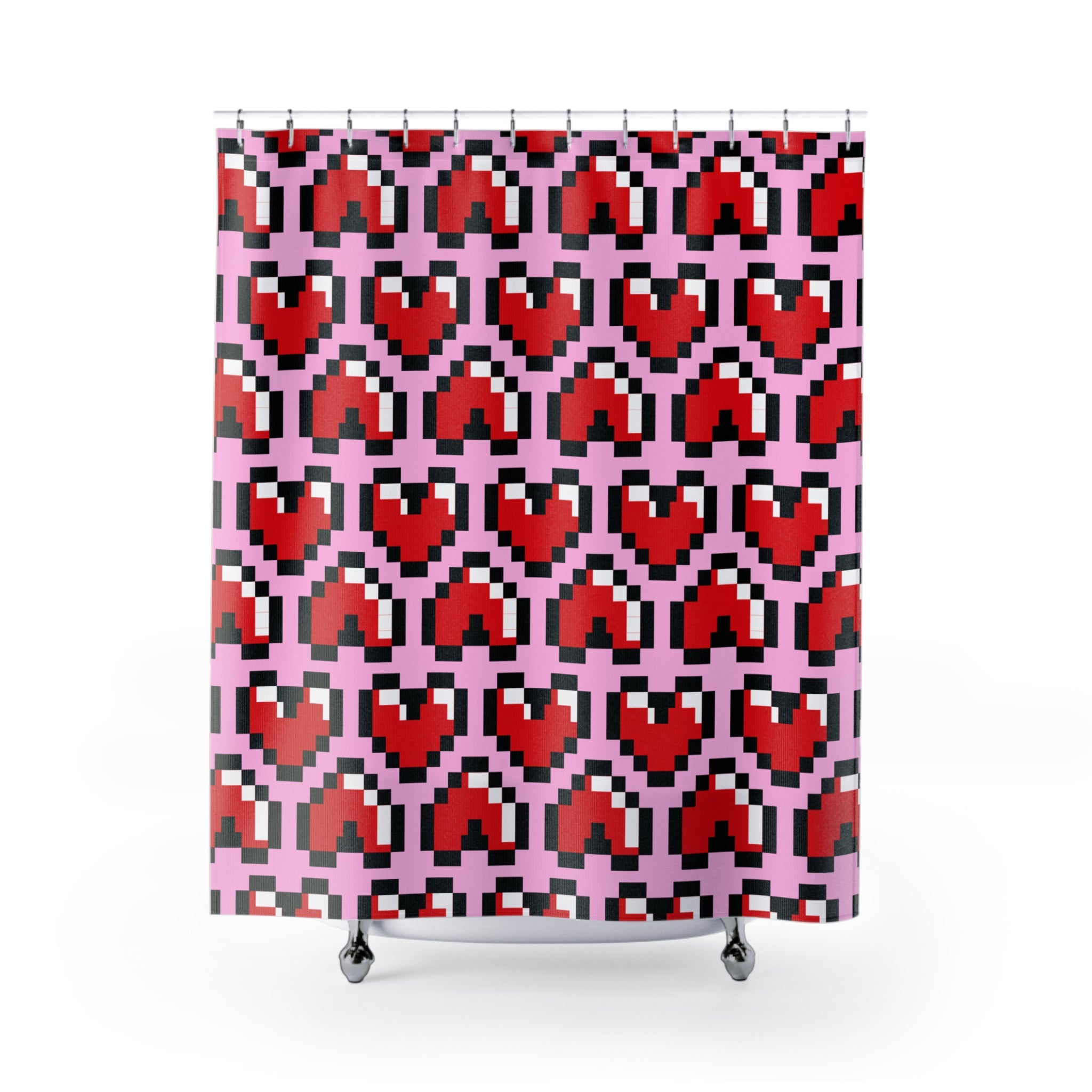 Pixel Heart Gaming Shower Curtain Gift: Retro Love for Gamer Homes