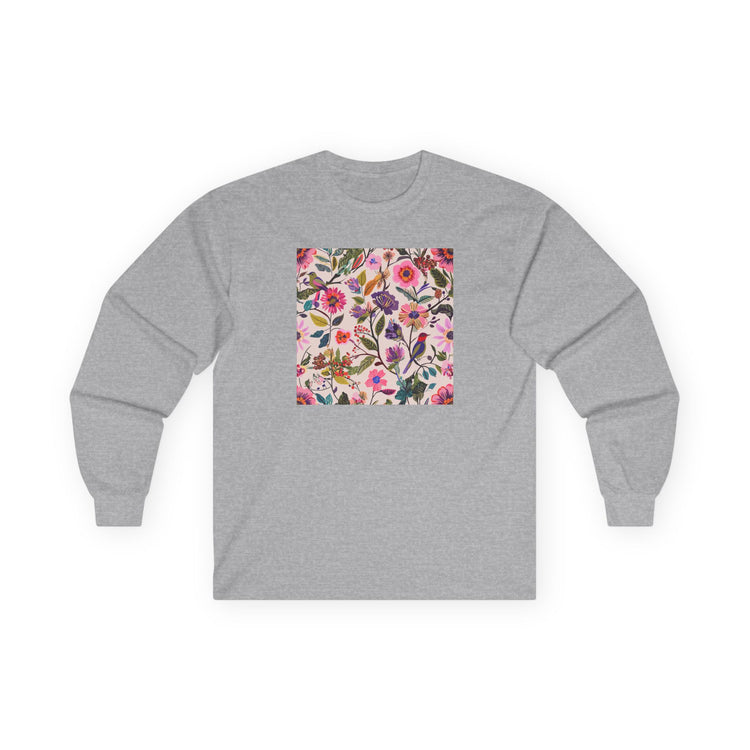 Blush Bird Garden DTG Printed for Layered Days long sleeve tee in sport-grey – original NewGiftDay design