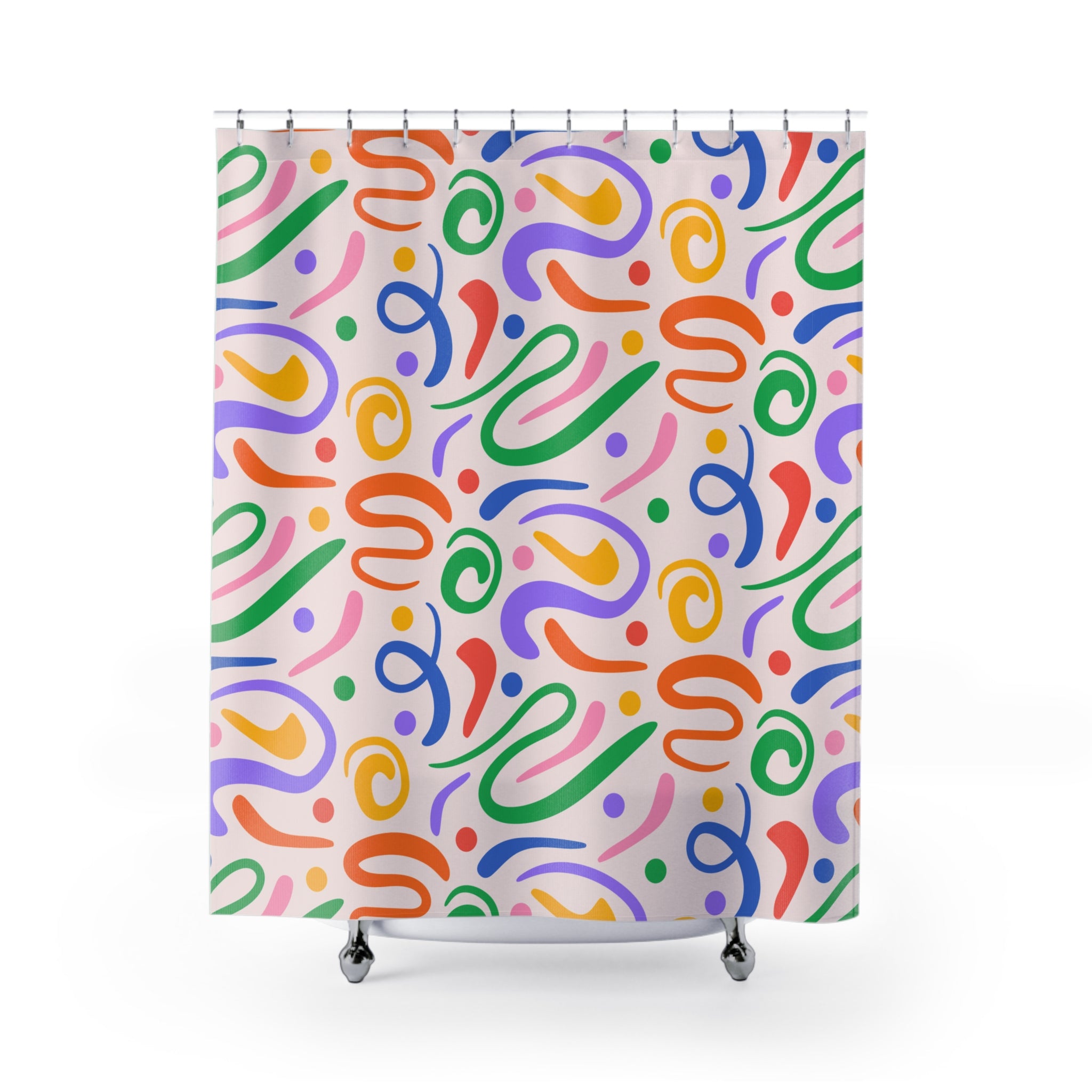 Playful Abstract Squiggles Pattern Shower Curtain Gift: Retro Fun for Cheerful Homes