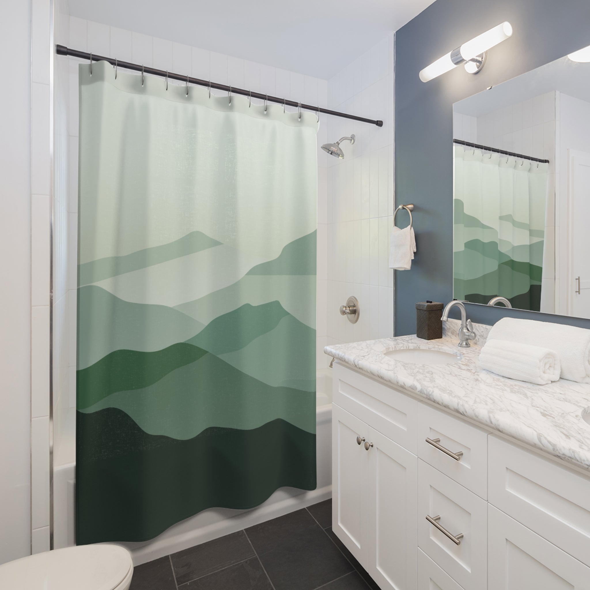 Abstract Green Hills Shower Curtain Gift: Serene Landscape for Tranquil Spaces