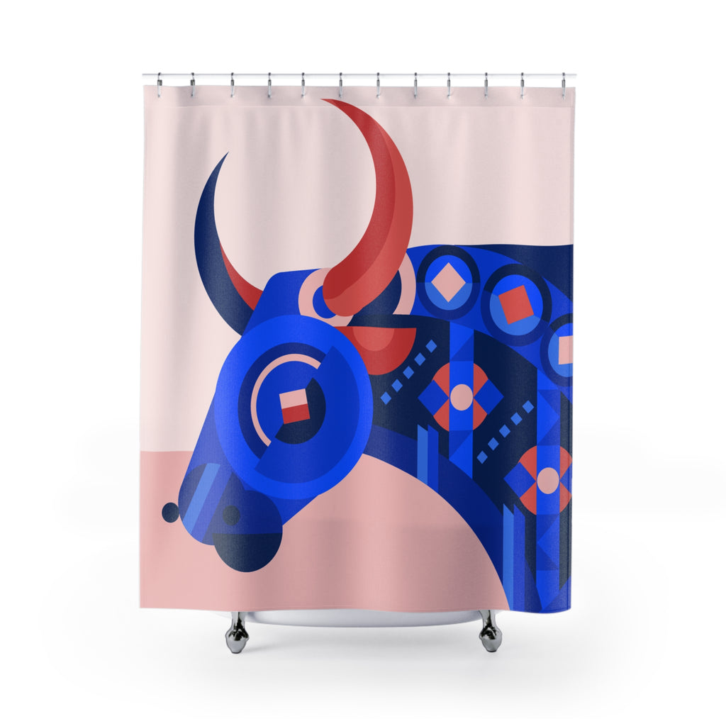 Geometric Bull Head Art Shower Curtain Gift: Modern Abstract for Bold Statement Homes