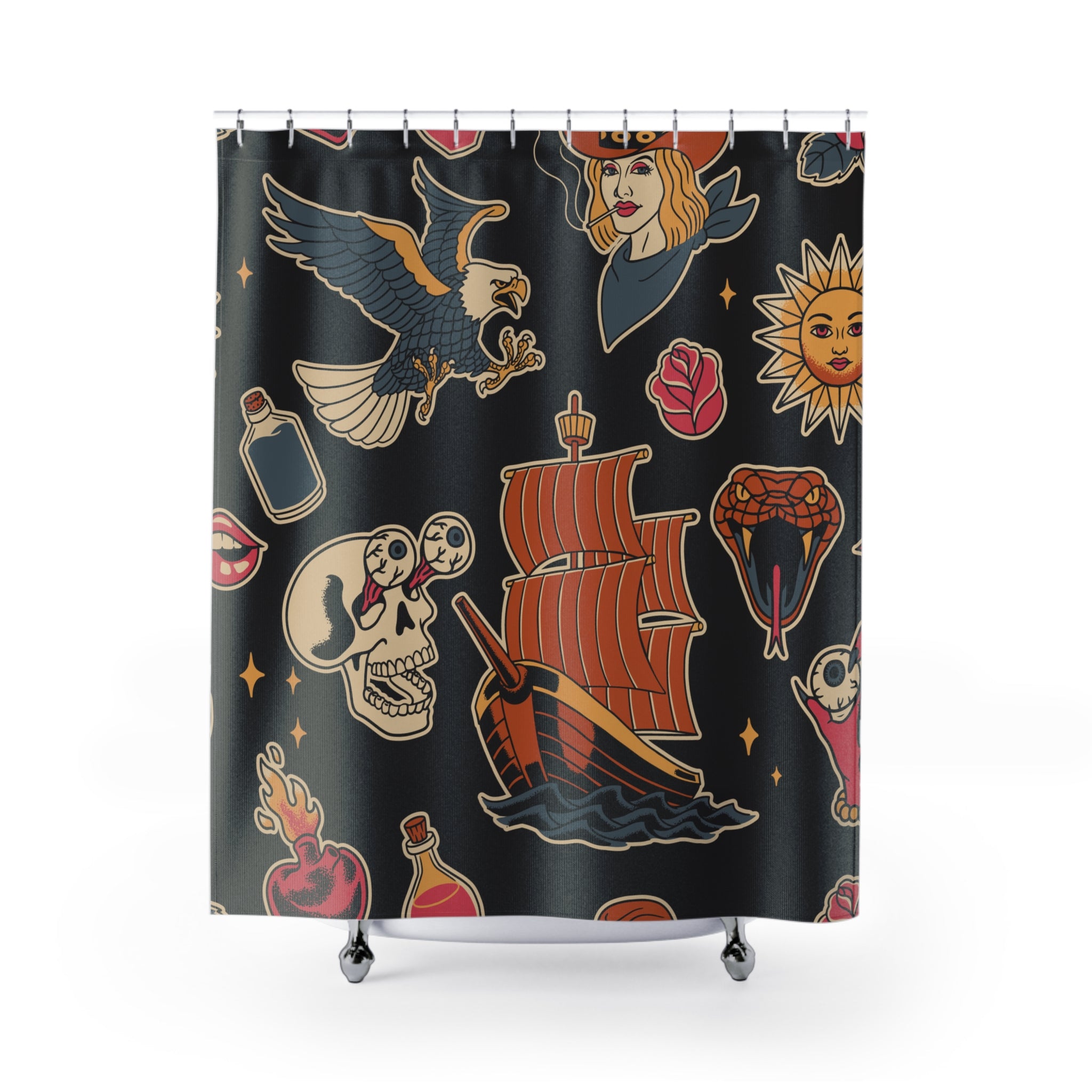 Vintage Tattoo Flash Shower Curtain Gift: Sailor Jerry Style for Rebel Homes