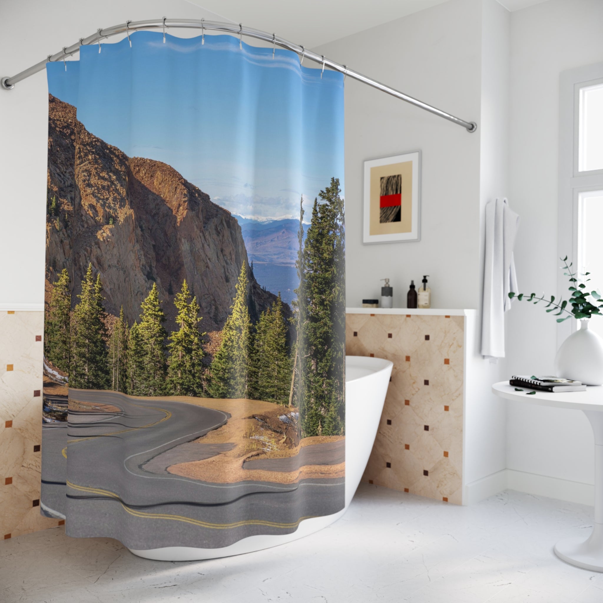 Pikes Peak Winding Road Photo Shower Curtain Gift: Mountain Ascent for Adventurous Homes