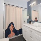 "Inner Peace" Minimalist Woman Shower Curtain Gift: Calm Art for Meditative Spaces