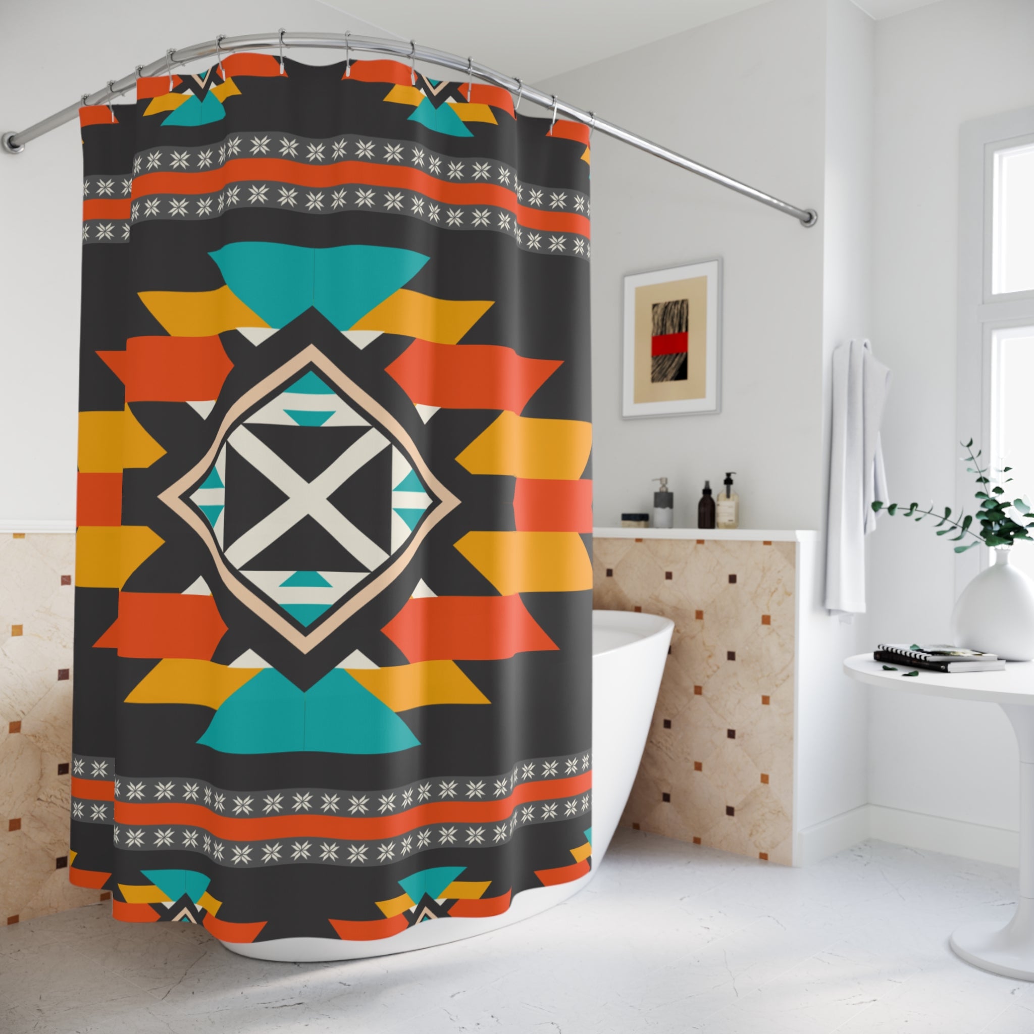 Southwestern Geometric Diamond Shower Curtain Gift: Rustic Texture for Modern Boho Homes