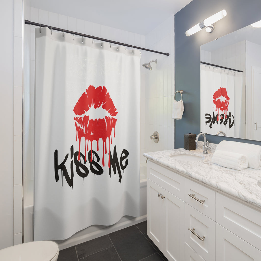 "Kiss Me" Dripping Lips Shower Curtain Gift: Edgy Romance for Bold Bathrooms