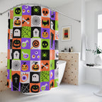 Checkerboard Halloween Icon Shower Curtain Gift: Maximalist Fun for Spooky Season