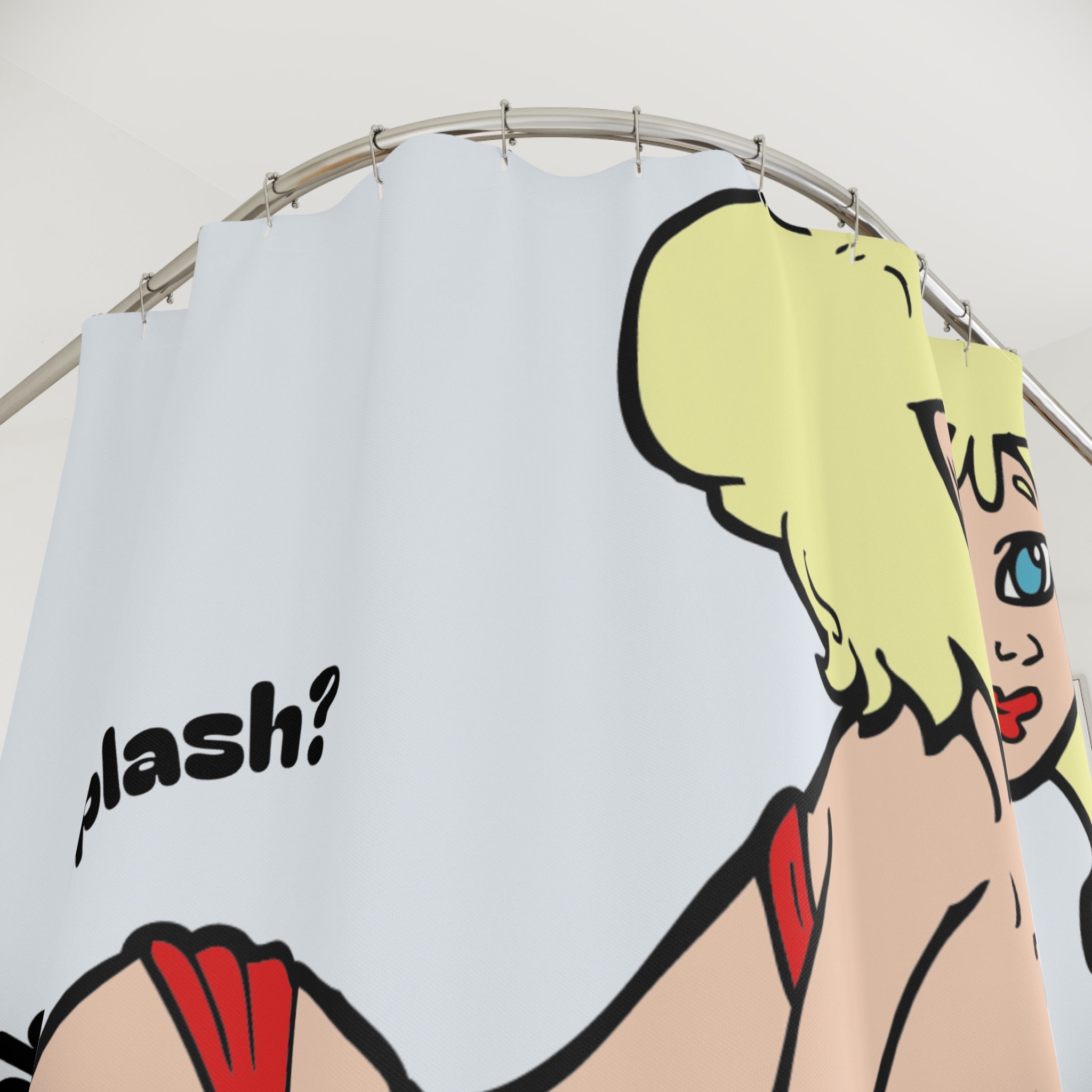 "Ready to Make a Splash?" Pin-Up Shower Curtain Gift: Edgy Humor for Bold Spaces