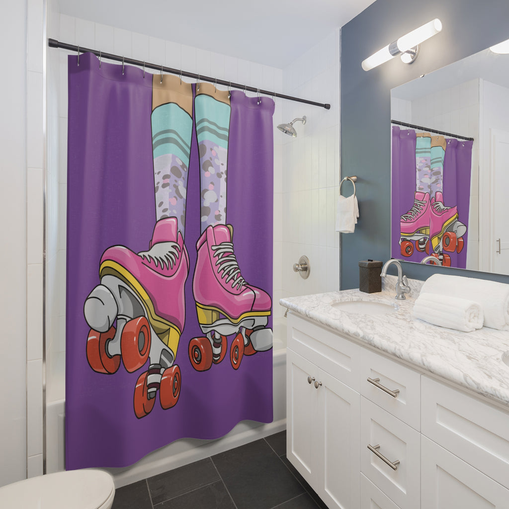 Pink & Purple Roller Skate Chic Shower Curtain Gift: Groovy Vibes for Nostalgic Bathrooms
