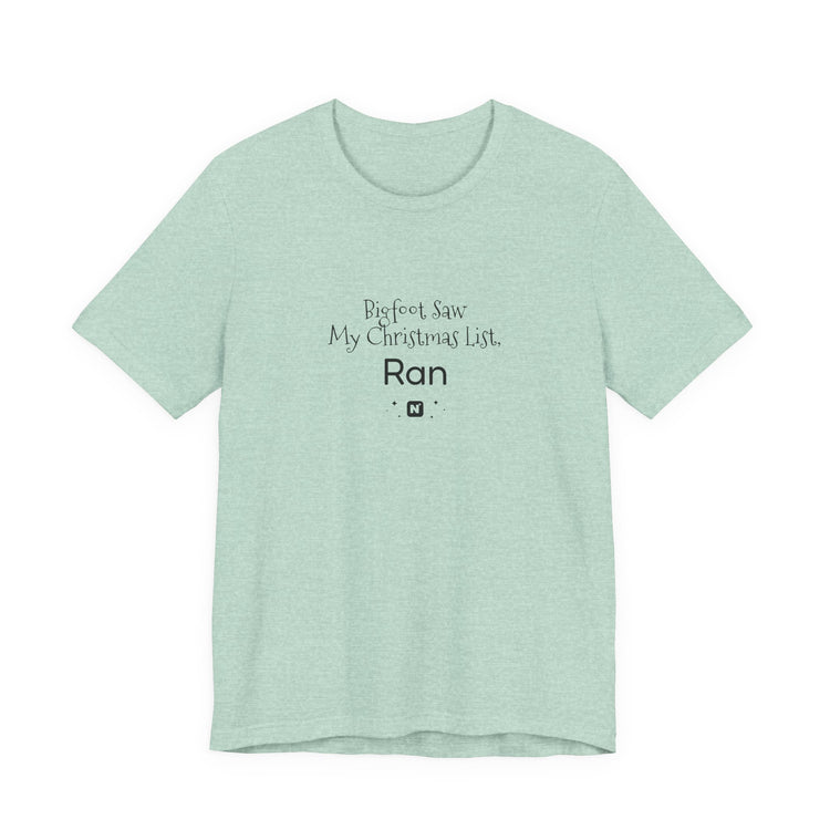 Bigfoot Christmas List T-shirt in heather-prism-mint – original NewGiftDay design