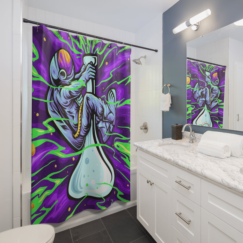 Psychedelic Astronaut & Beaker Shower Curtain Gift: Cosmic Lab Art for Trippy Homes