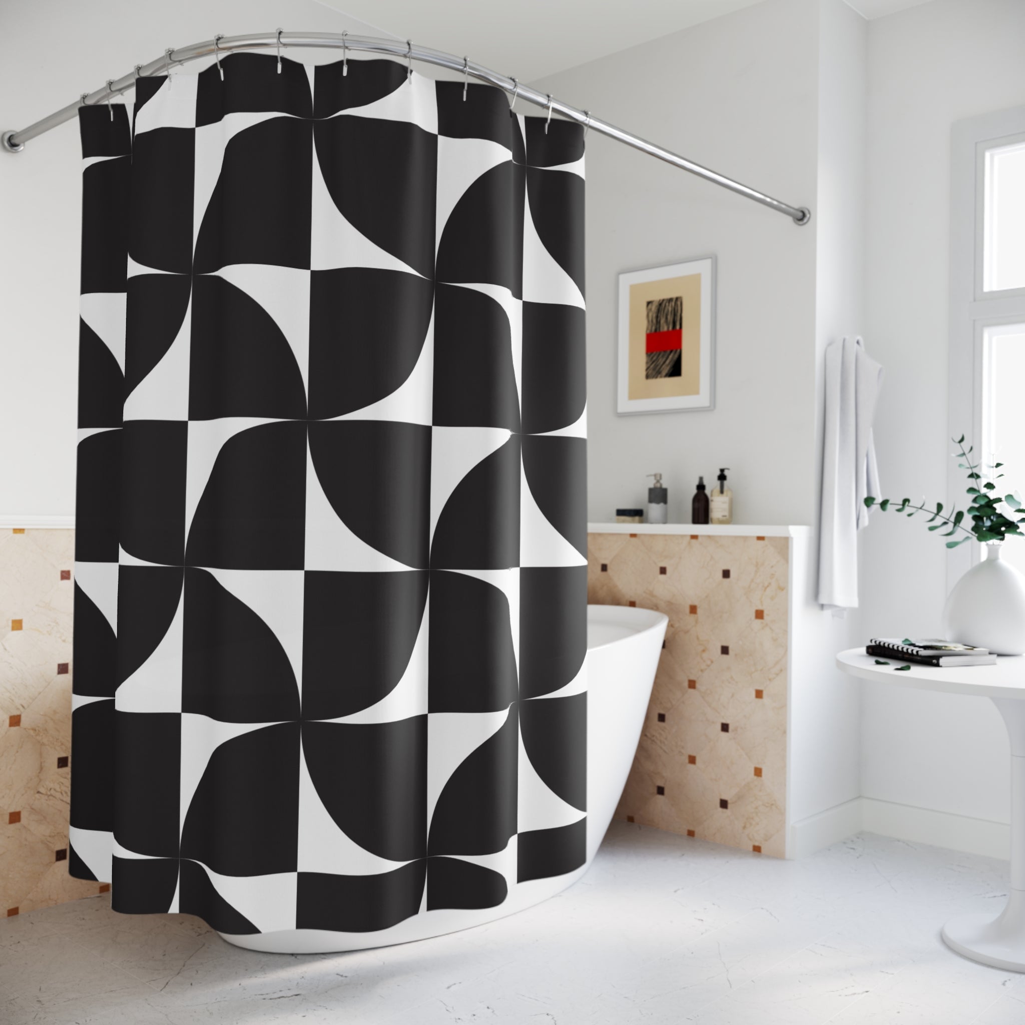 Bold Black & White Op Art Shower Curtain: Gift for a Modern Home Vibe