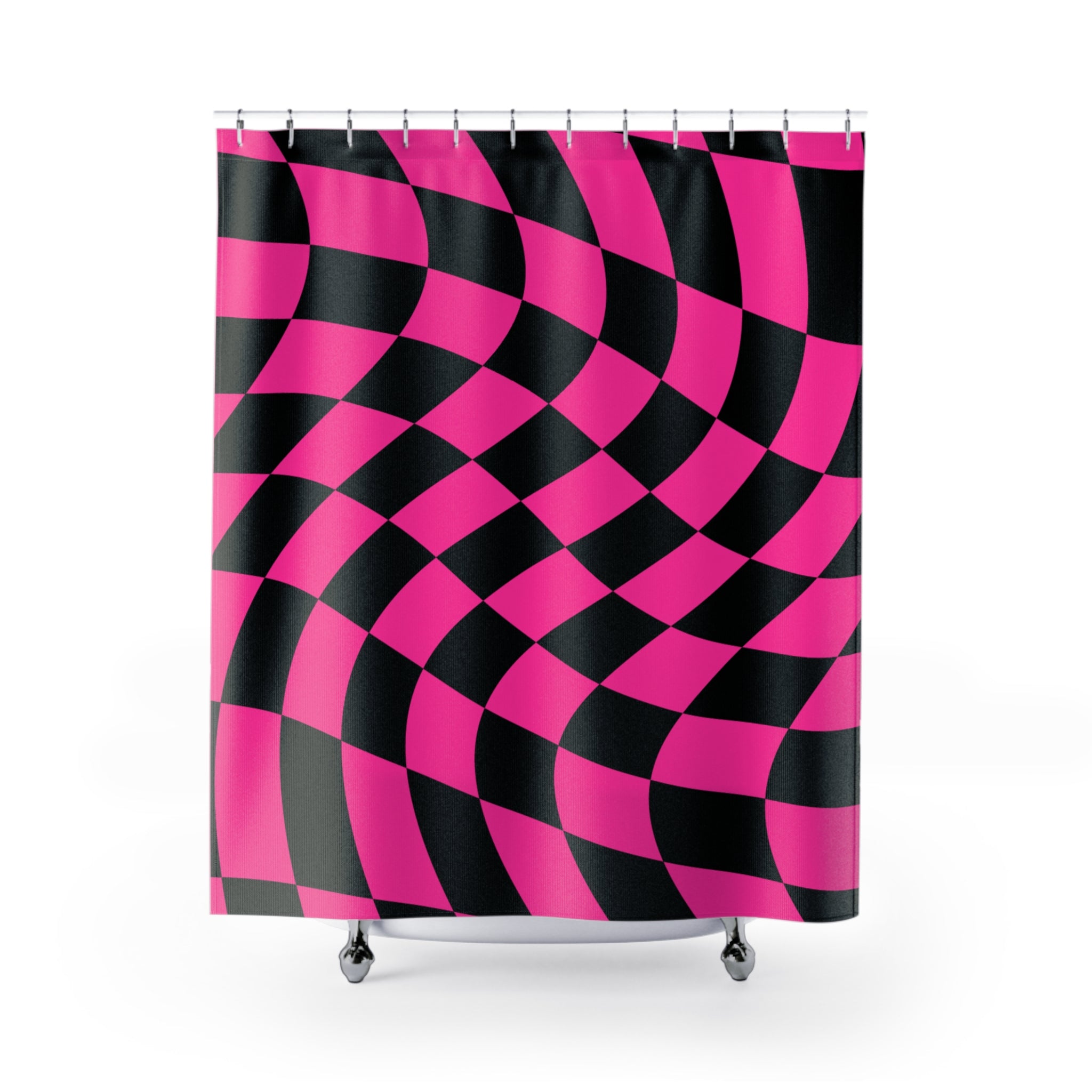 Psychedelic Hot Pink Checkerboard Shower Curtain Gift: Retro-Modern for Vibrant Homes