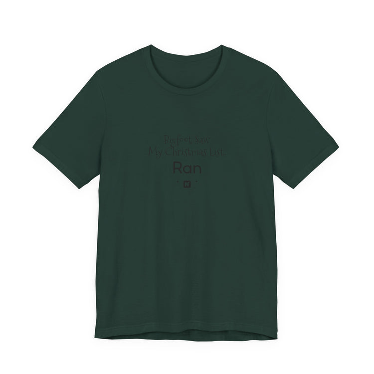 Bigfoot Christmas List T-shirt in forest – original NewGiftDay design