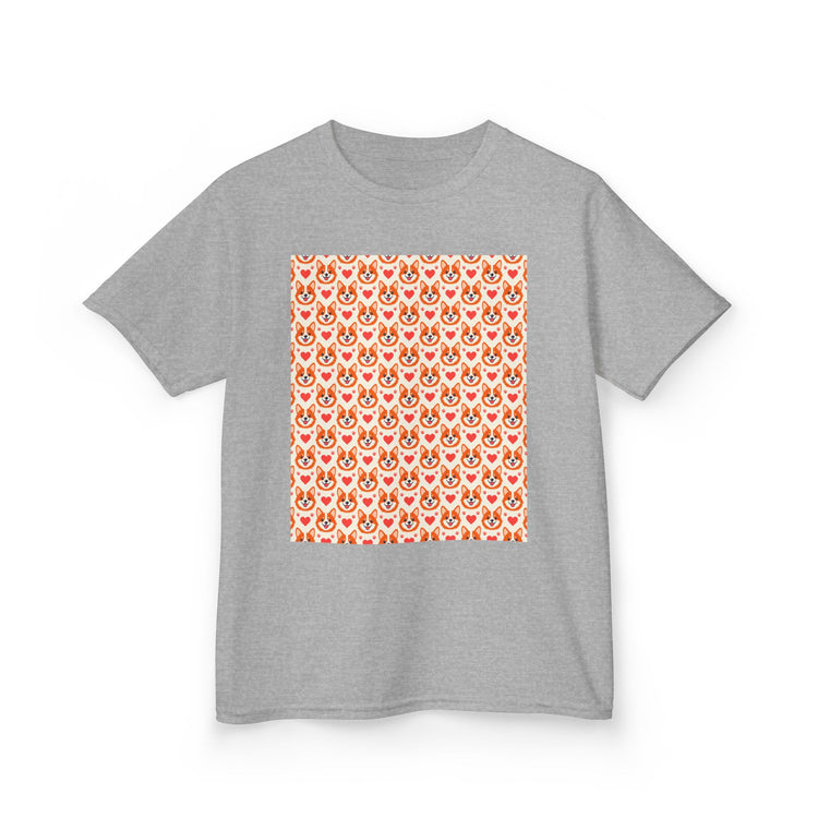 Corgi Hearts Kids Heavy Cotton™ kids tee in sport-grey – original NewGiftDay design