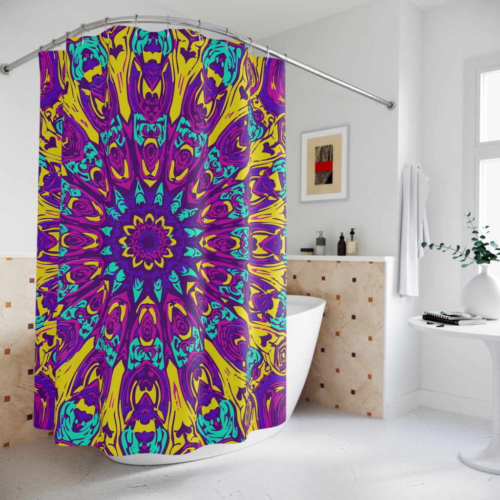 Psychedelic Radial Mandala Shower Curtain Gift: Electric Pop Art for Bohemian Homes