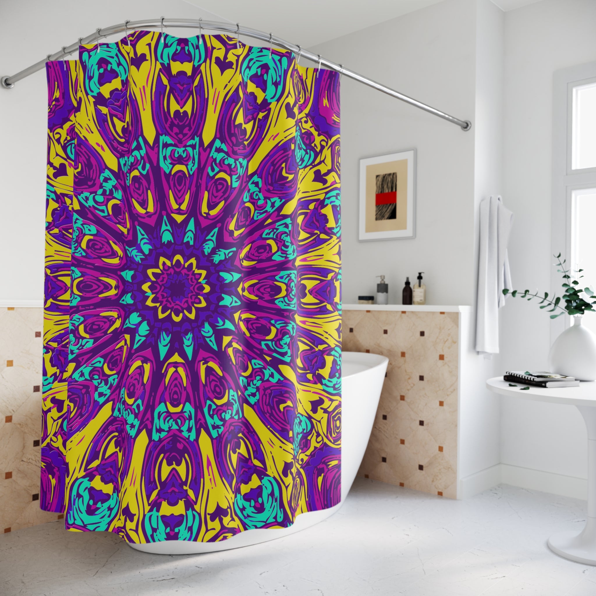 Psychedelic Radial Mandala Shower Curtain Gift: Electric Pop Art for Bohemian Homes