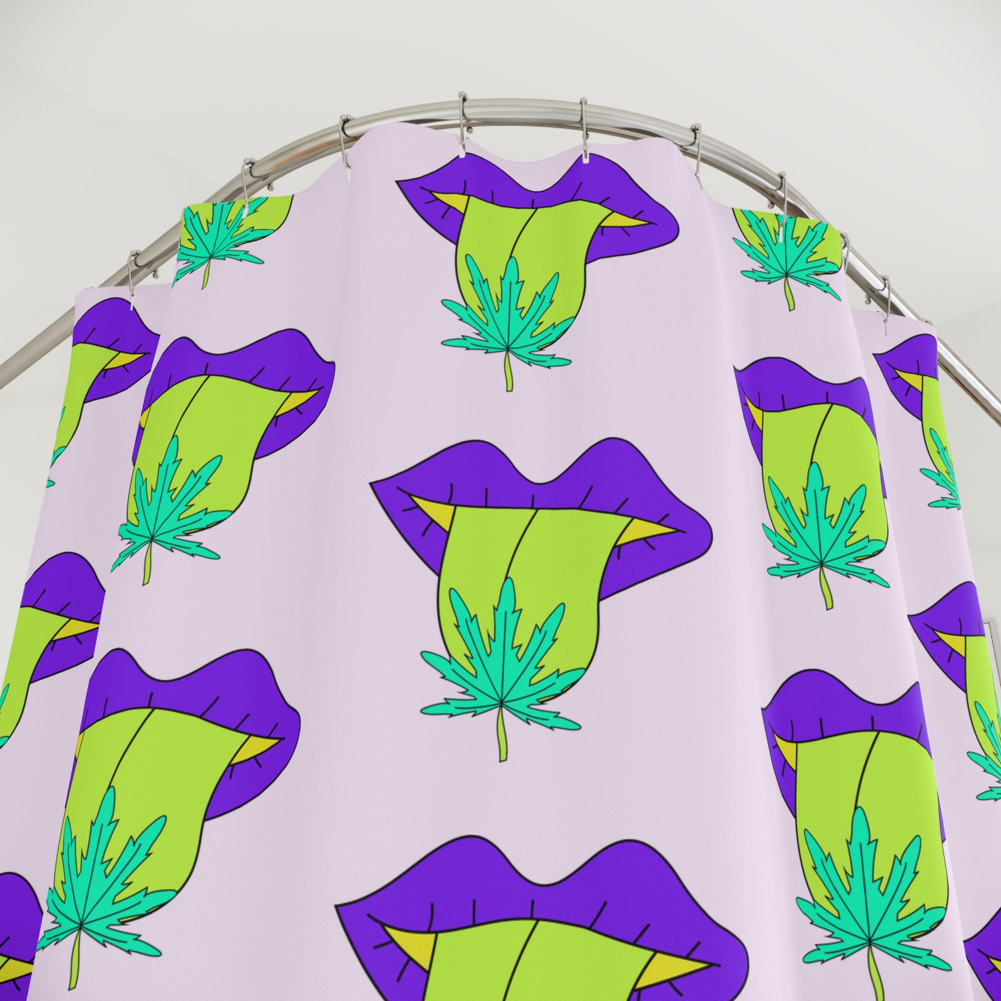 Quirky Purple Lips & Maple Leaf Shower Curtain Gift: Playful Pop Art for Bold Homes