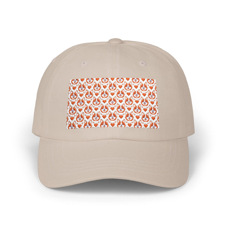 Corgi Hearts Classic Dad Cap hat in stone – original NewGiftDay design