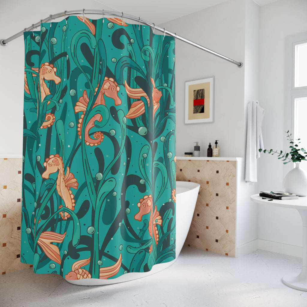 Whimsical Seahorse Kelp Forest Shower Curtain Gift: Enchanted Ocean Vibe for Coastal Homes