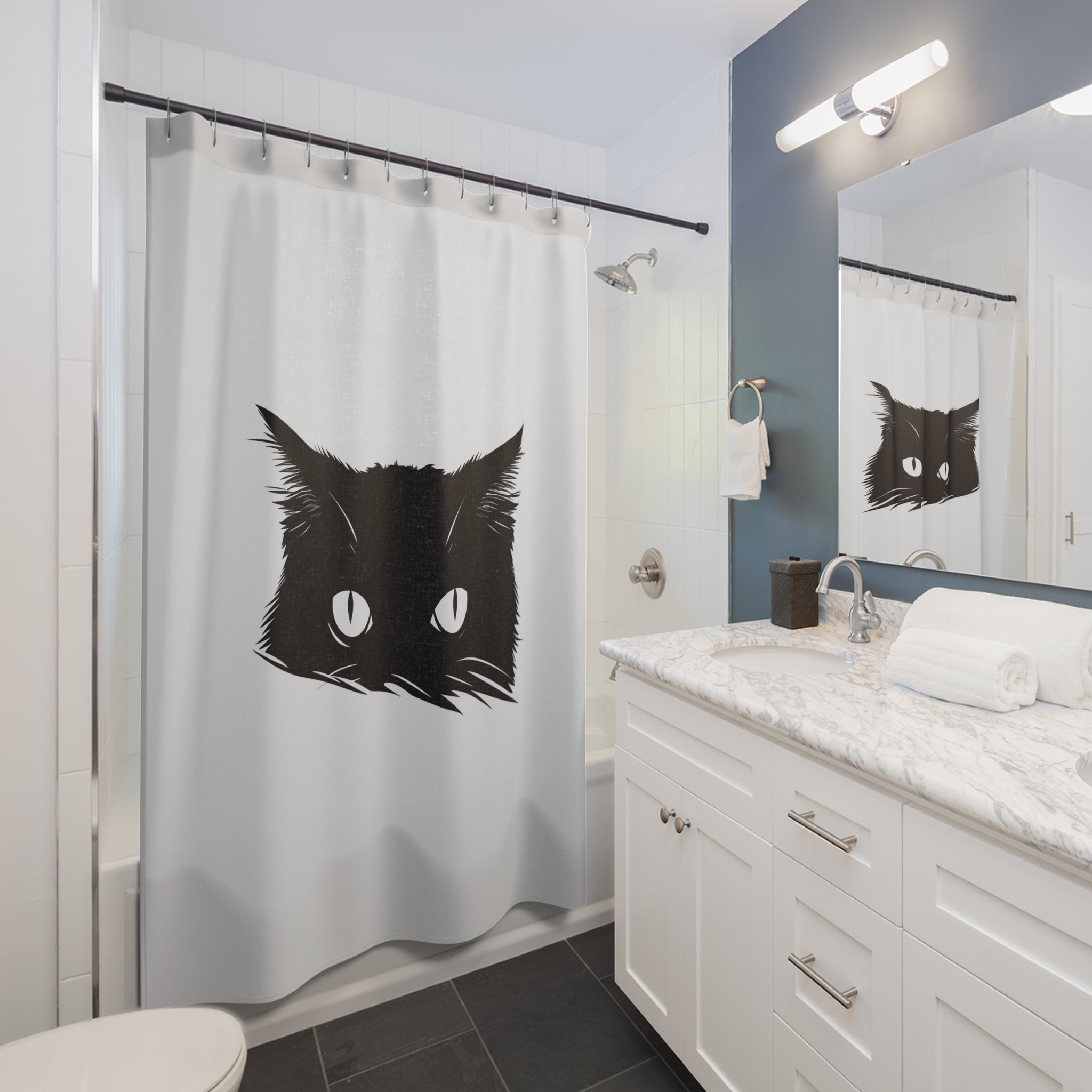 Peekaboo Black Cat Shower Curtain Gift: Minimalist Mystique for Cat Lovers