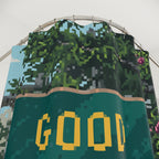 Pixelated Leafy Good Vibes Sign Shower Curtain