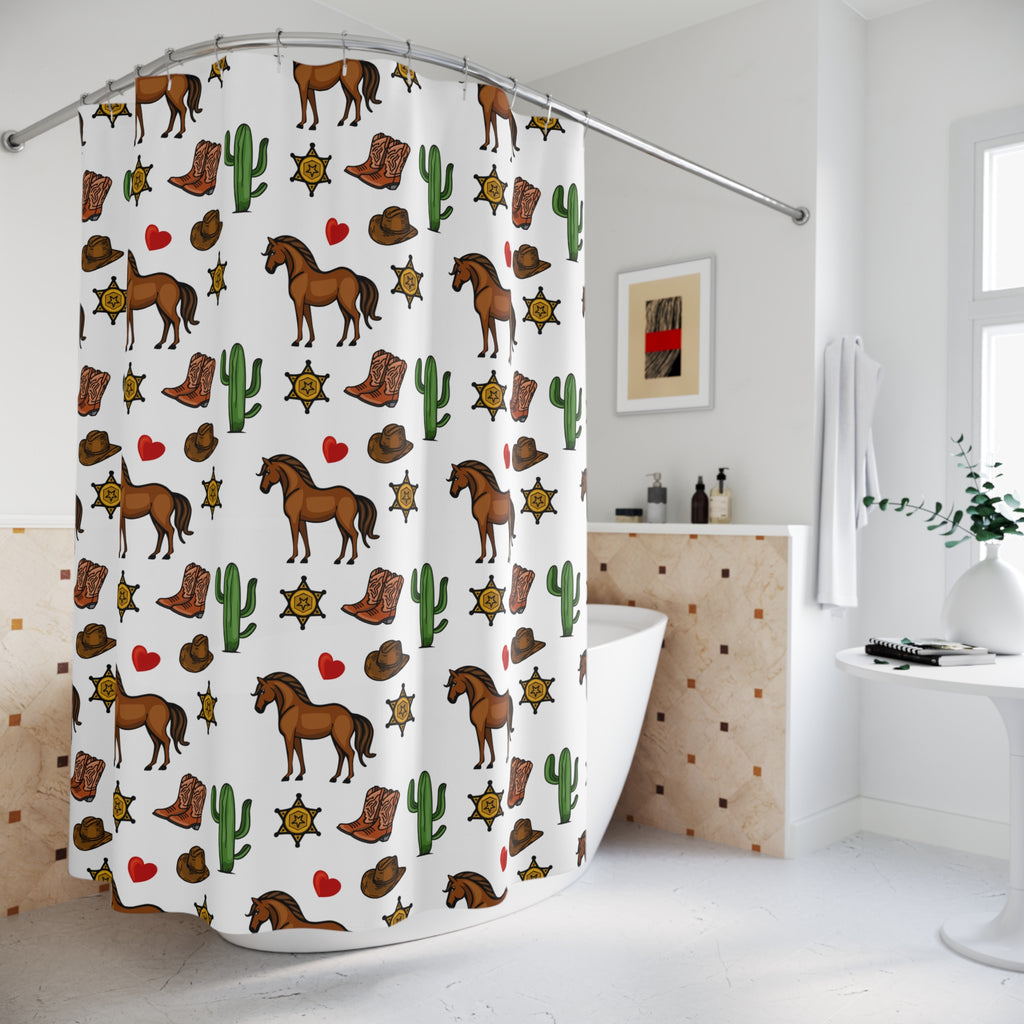 Whimsical Western Doodle Shower Curtain Gift: Sweet Frontier Fun for Playful Homes