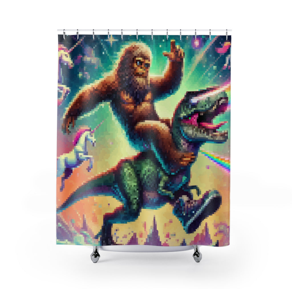 Epic Sasquatch T-Rex Laser Unicorn Shower Curtain Gift: Hilarious Pixel Fantasy