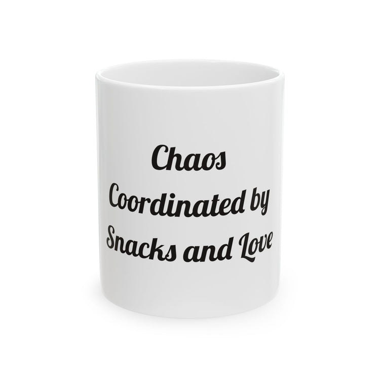 Chaos Coordinated by Snacks and Love Ceramic Coffee for Cozy Family Sips mug – original NewGiftDay design