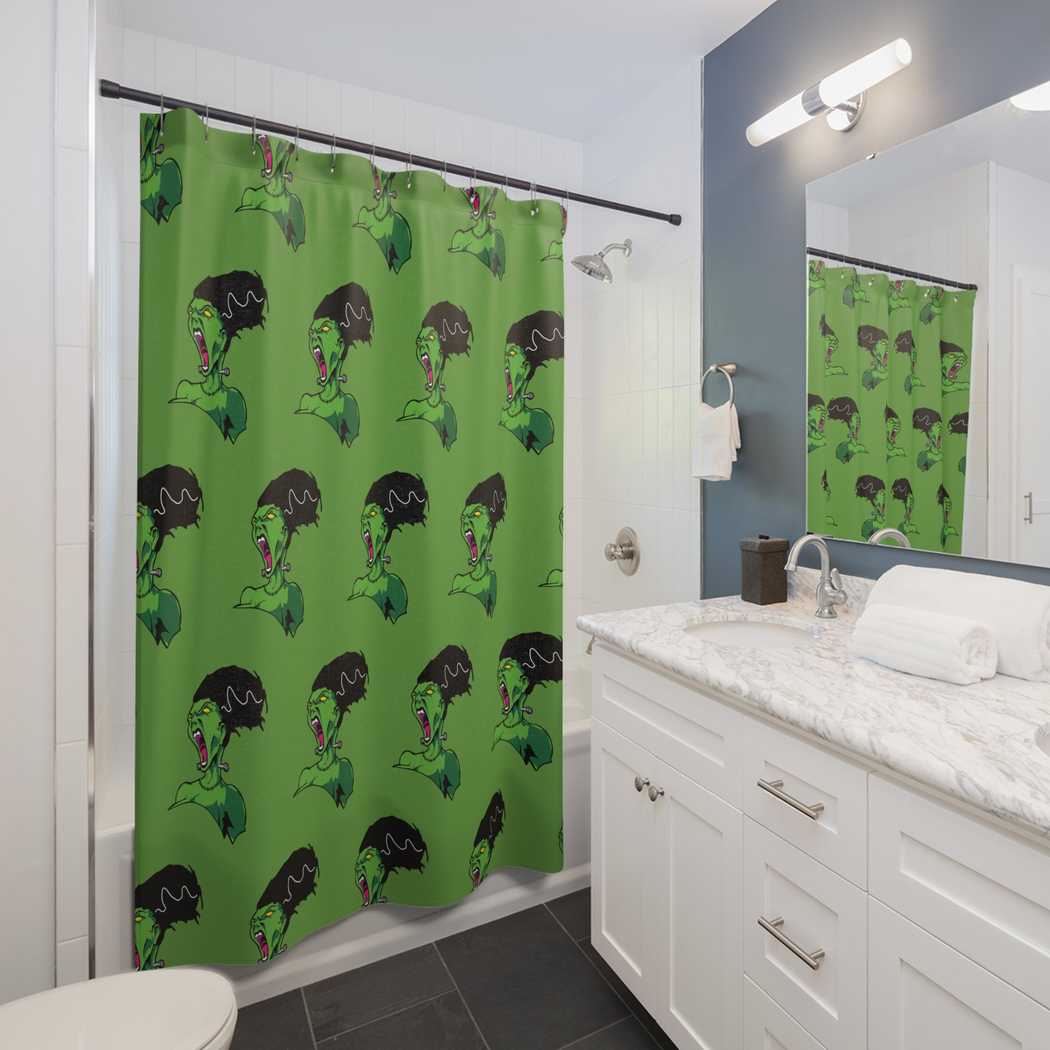 Bride of Frankenstein Pattern Shower Curtain Gift: Classic Horror for Edgy Homes